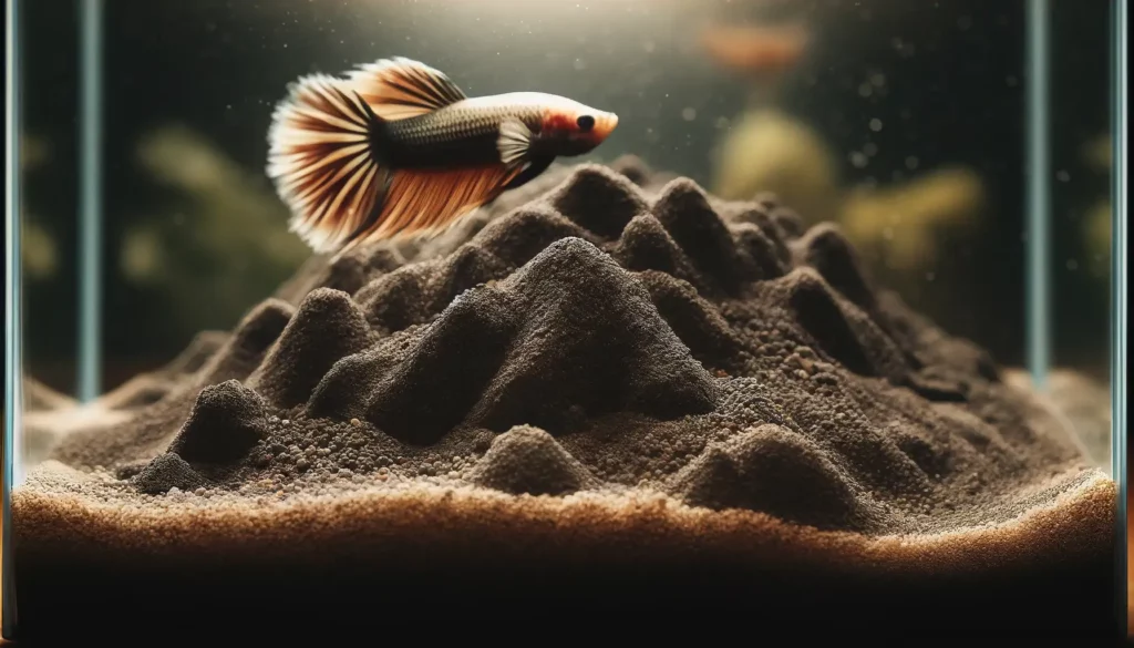 a betta fish tank with aquarium sand